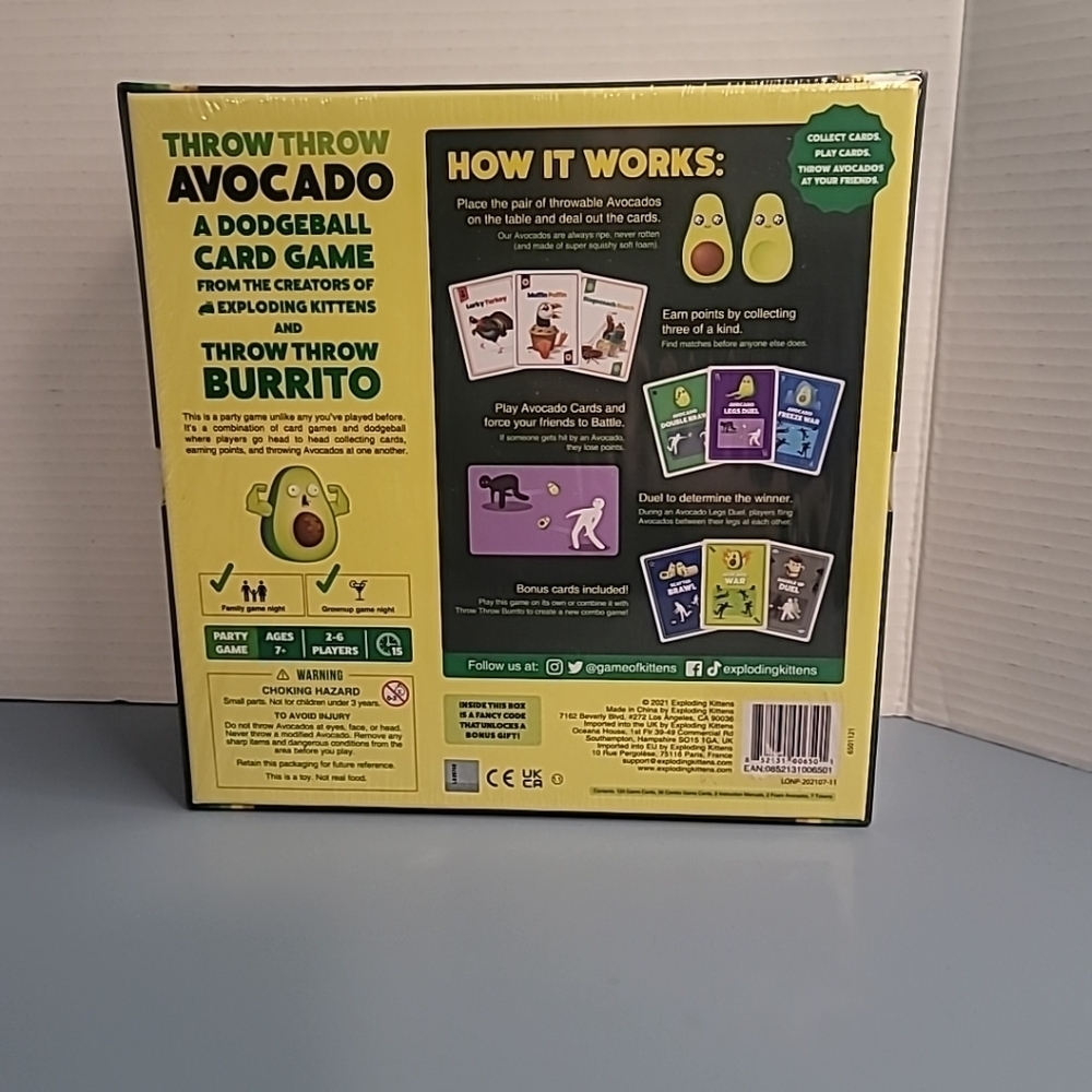 NIB Exploding Kittens Throw Throw Avocado Card Game With Flight Suit Ages 7 - Picture 3 of 4